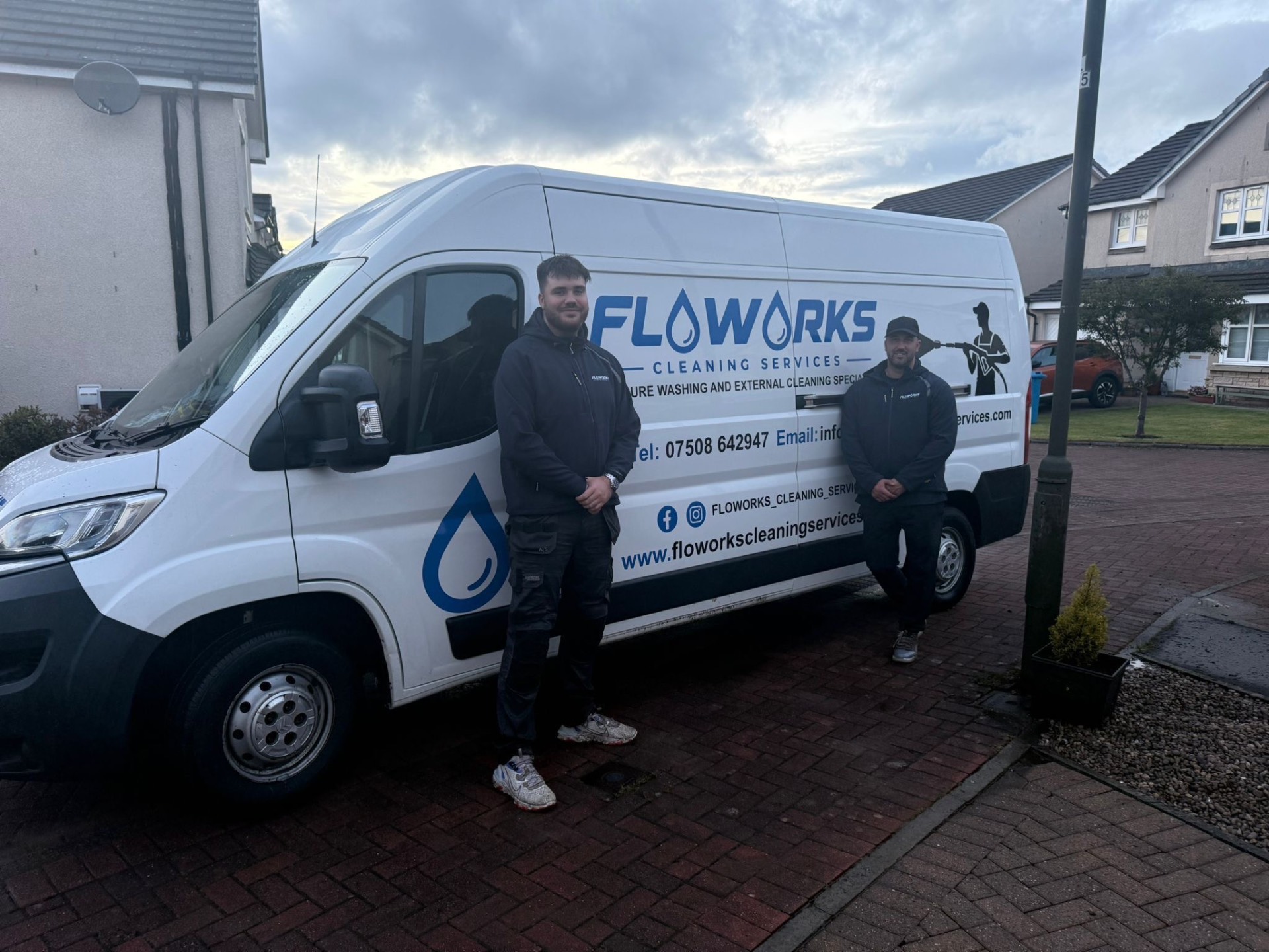 The Floworks Cleaning Services team with their branded van